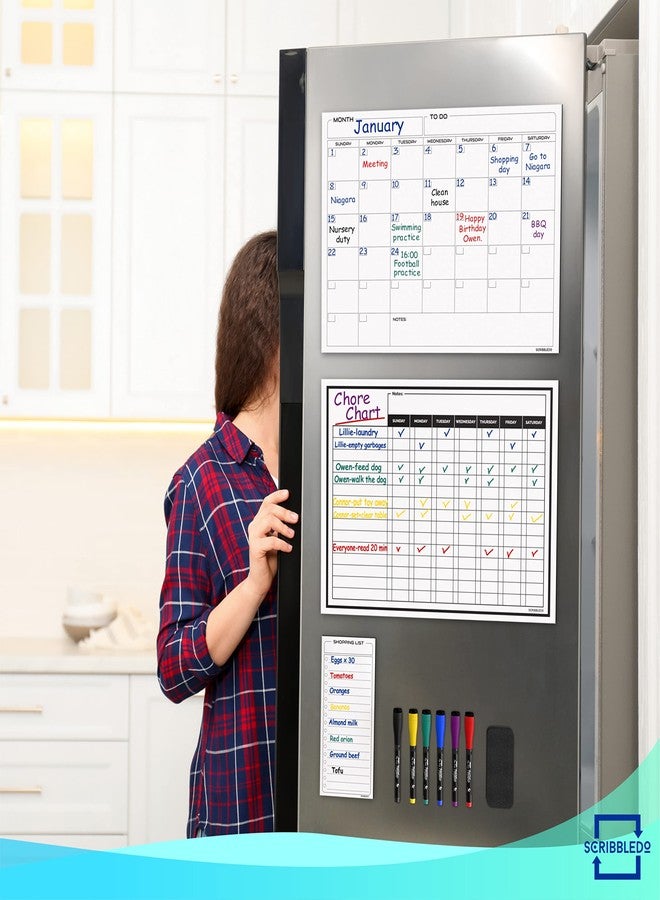 Scribbledo Magnetic Chore Chart for Kids Dry Erase Chore Chart for Adults 13” X 17” Behavior Reward Multiple Kids Chores Board Monthly Weekly Planner Magnetic Calendar For fridge Shopping List 6 Markers Included - Image 4