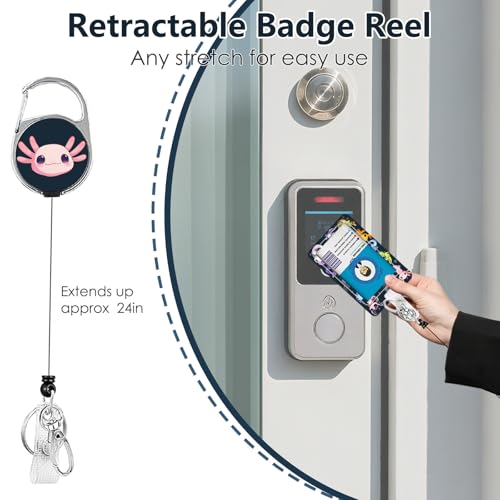 NIWPKDCE Axolotl ID Badge Holder with Lanyards & Retractable Reel Clip and Keychain, Kawaii Salamander Animal Name Tag Card Case, Back to School Supplies for Kids Teachers Doctors Nurses Students - Image 4