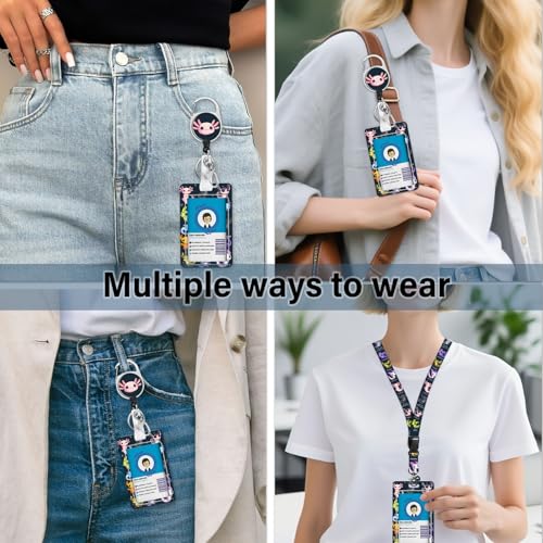 NIWPKDCE Axolotl ID Badge Holder with Lanyards & Retractable Reel Clip and Keychain, Kawaii Salamander Animal Name Tag Card Case, Back to School Supplies for Kids Teachers Doctors Nurses Students - Image 3