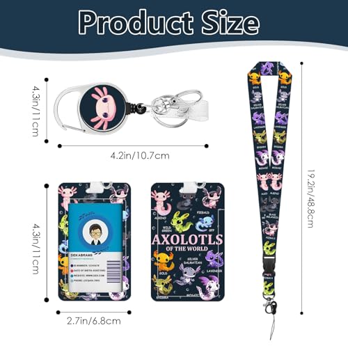 NIWPKDCE Axolotl ID Badge Holder with Lanyards & Retractable Reel Clip and Keychain, Kawaii Salamander Animal Name Tag Card Case, Back to School Supplies for Kids Teachers Doctors Nurses Students - Image 5