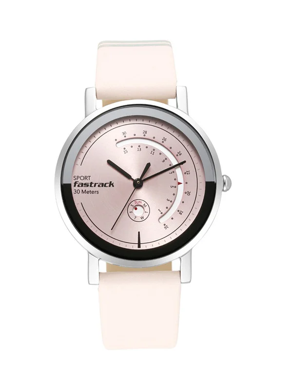 فاستراك Fastrack Wear Your Look Quartz Analog with Day and Date Pink Dial Leather Strap Watch for Girls