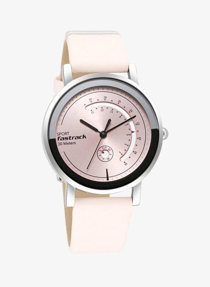 Fastrack Wear Your Look Quartz Analog with Day and Date Pink Dial Leather Strap Watch for Girls - Image 1
