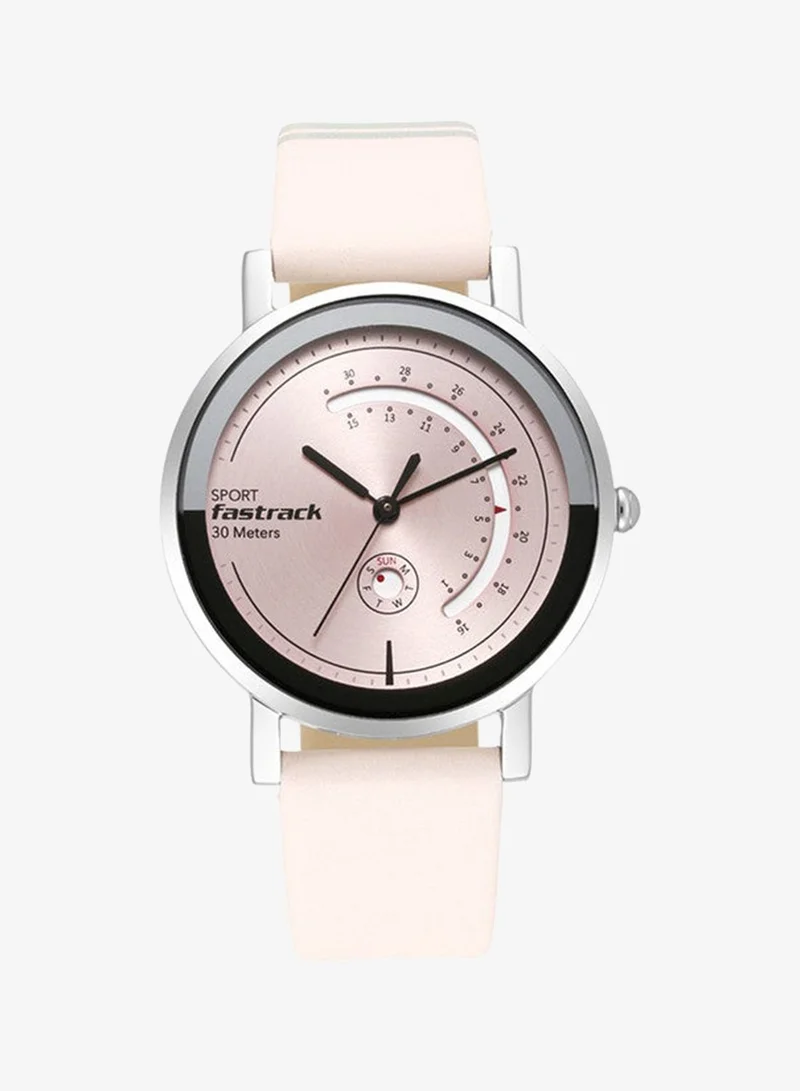 فاستراك Fastrack Wear Your Look Quartz Analog with Day and Date Pink Dial Leather Strap Watch for Girls