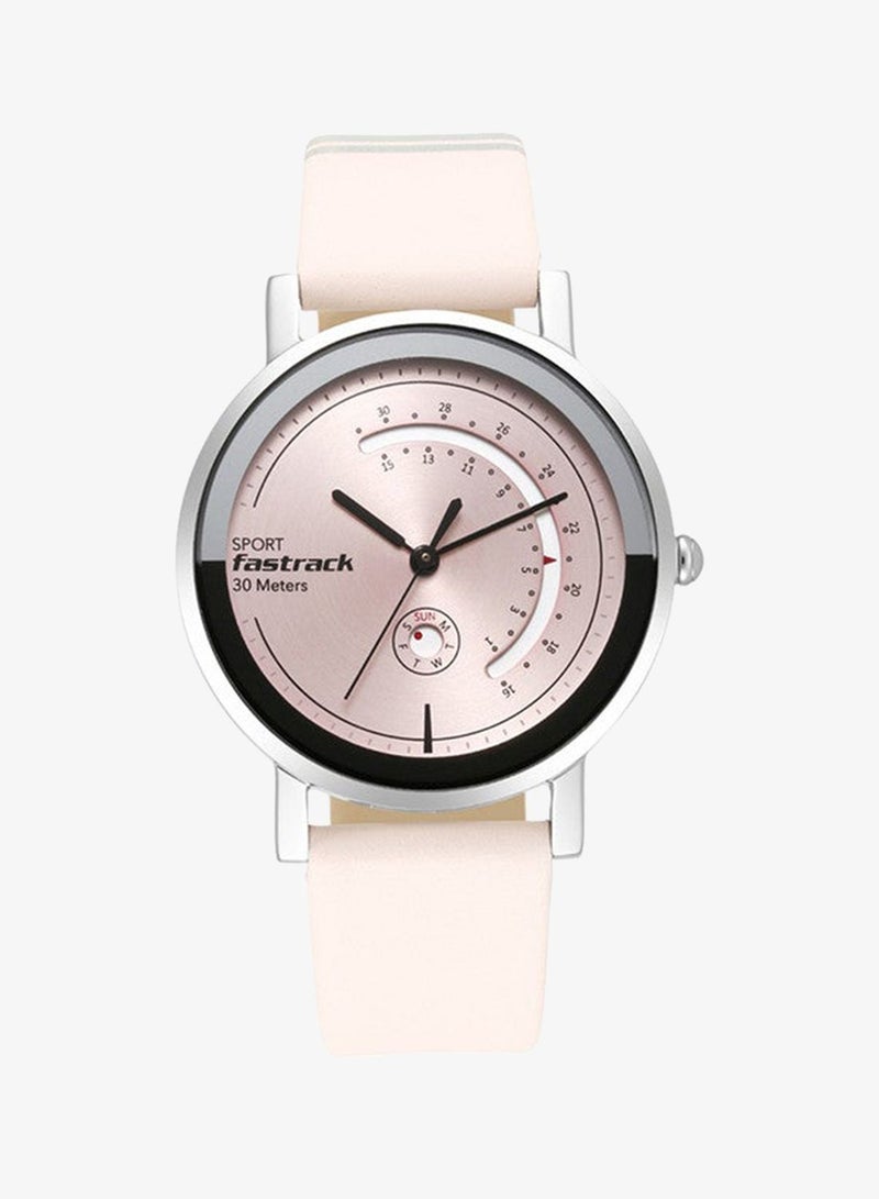 Fastrack Wear Your Look Quartz Analog with Day and Date Pink Dial Leather Strap Watch for Girls - Image 2