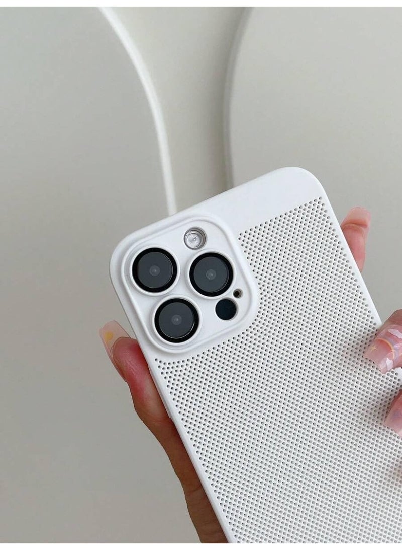 Heat Dissipation Case with Built in Camera Lens Protector Slim Fit Breathable Cooling Anti Fingerprint Hard PC Back Shockproof Cover For Iphone 15 Pro Max (White) - Image 2