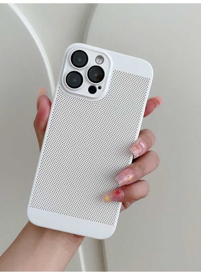 Heat Dissipation Case with Built in Camera Lens Protector Slim Fit Breathable Cooling Anti Fingerprint Hard PC Back Shockproof Cover For Iphone 15 Pro Max (White) - Image 3