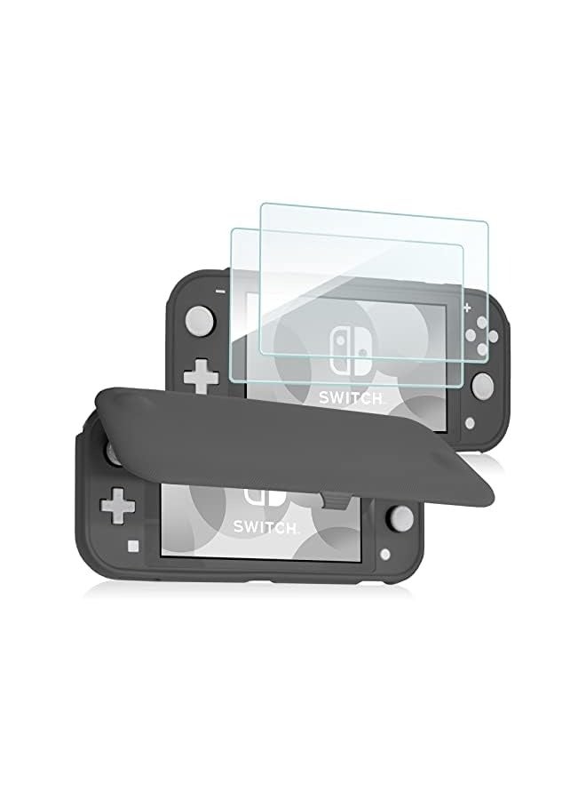 PROMASS Flip Cover for Nintendo Switch Lite 2019 with 2 Pack Tempered Glass Screen Protectors, Slim Protective Flip Case with Magnetically Detachable Front Cover for Nintendo Switch Lite 2019 -Grey - Image 1