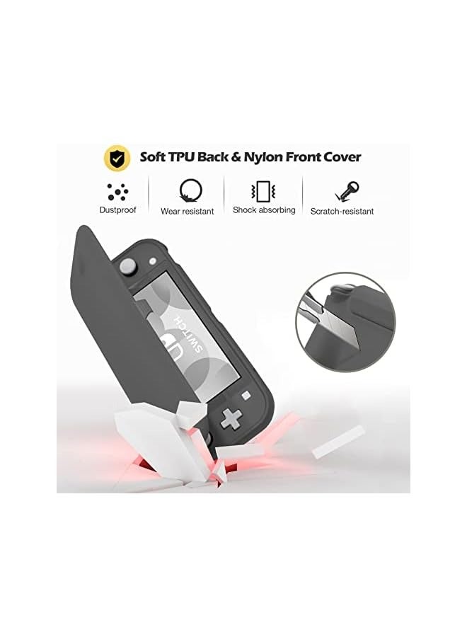 PROMASS Flip Cover for Nintendo Switch Lite 2019 with 2 Pack Tempered Glass Screen Protectors, Slim Protective Flip Case with Magnetically Detachable Front Cover for Nintendo Switch Lite 2019 -Grey - Image 2