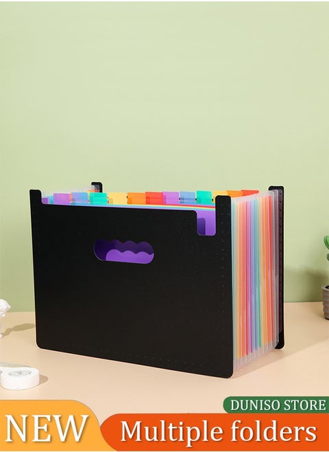 24 Pockets Expanding File Folder，Portable A4 Letter Size File Box，High Capacity Plastic Colored Paper Document Receipt Organizer Filing Folder Organizer，Suitable for Home Office and School Supplies