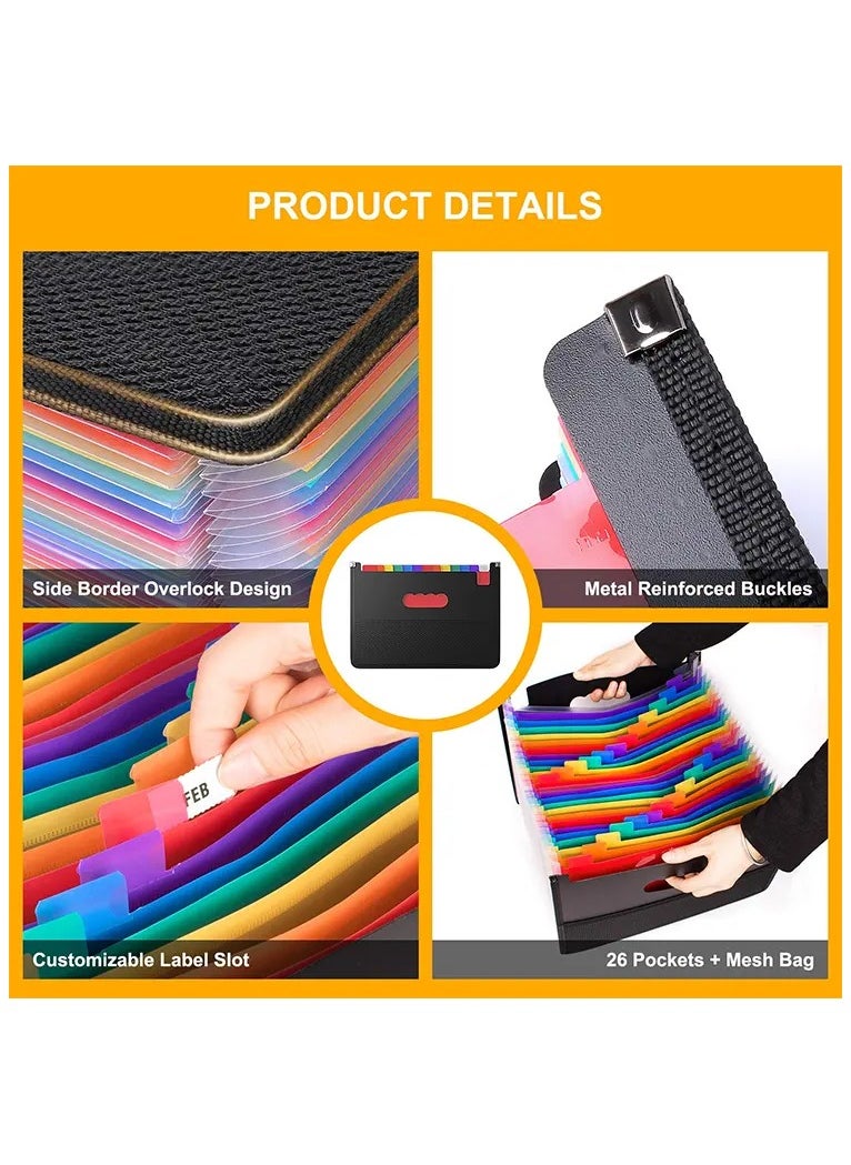 Generic - 24 Pockets Expanding File Folder，Portable A4 Letter Size File Box，High Capacity Plastic Colored Paper Document Receipt Organizer Filing Folder Organizer，Suitable for Home Office and School Supplies - Image 1