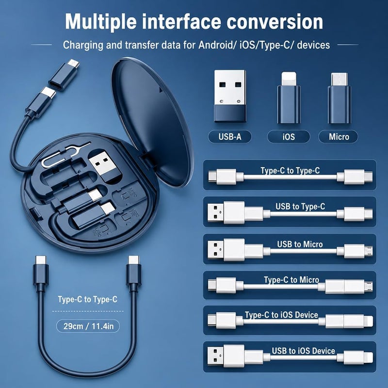 Yesimla USB C Adapter Kit, Multi Charging Cable Case Convertor USB C to iOS Device Type C Micro Adapter Data Transfer Contains Card Slot for Traveling, Use as Phone Holder(Midnight Blue) - Image 4