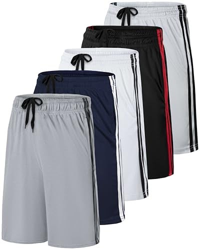 Real Essentials 5 Pack Mens 9 Mesh Shorts Athletic Gym Workout Basketball Running Casual Lounge Activewear Pockets Set 6L