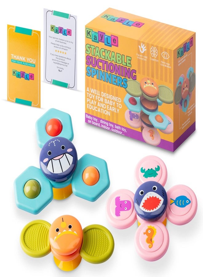 KayLe Spinning Top Sensory Toys for Toddlers - Suction Cup Baby Sensory Toy with Rattle - Bath Time & Playtime Fun -Ocean Animal Designs - Safe & Engaging Baby Toys - Image 1