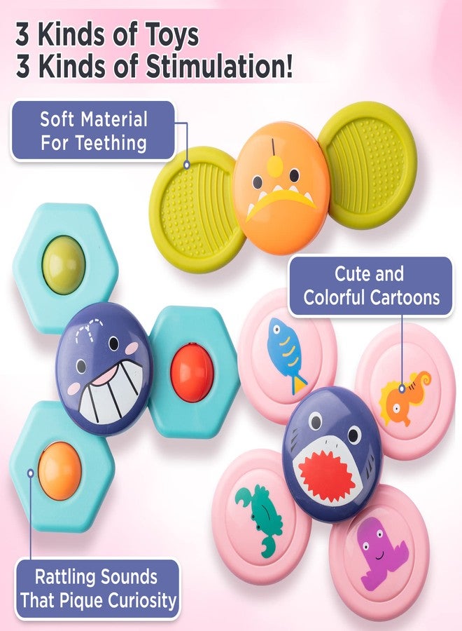 KayLe Spinning Top Sensory Toys for Toddlers - Suction Cup Baby Sensory Toy with Rattle - Bath Time & Playtime Fun -Ocean Animal Designs - Safe & Engaging Baby Toys - Image 2