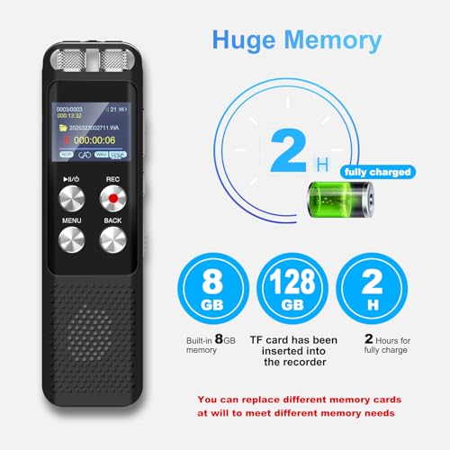 G 136GB Digital Voice Recorder: Voice Activated Recorders with Playback, Audio Recording Device for Lectures Meetings, Dictaphone Sound Portable Tape Recorder with Password | USB - Image 2