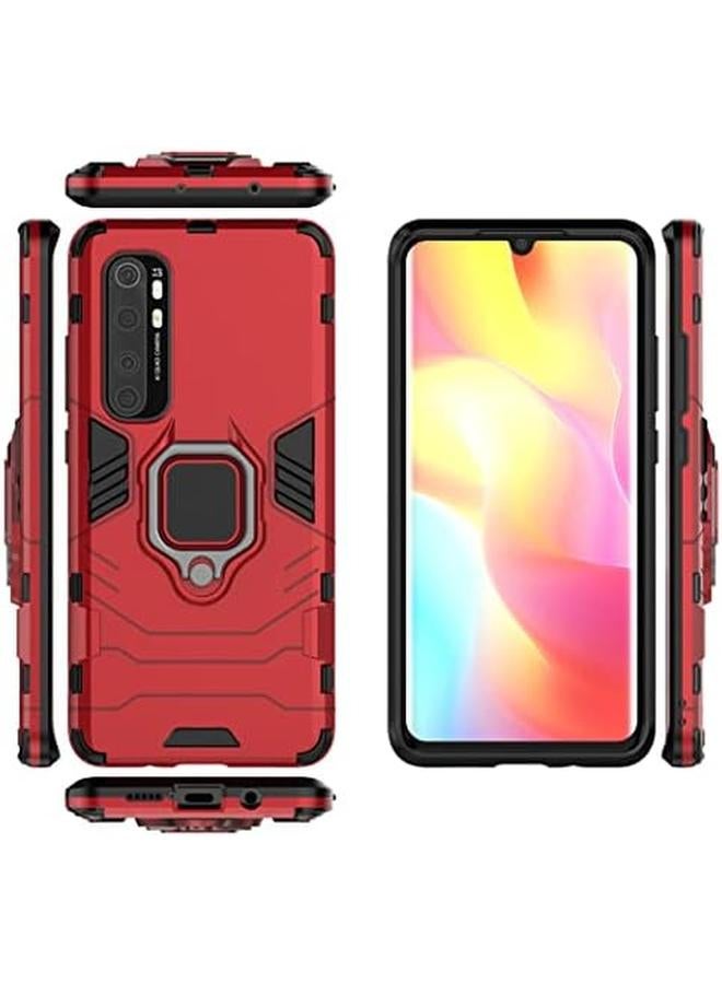إيروريكس جراب متوافق مع هاتف Xiaomi Mi Note 10 Lite مع حلقة معدنية ومسند مضاد للصدمات ومتين يعمل مع حامل السيارة المغناطيسي، غطاء مزدوج الطبقات متين باللون الأحمر - Image 3