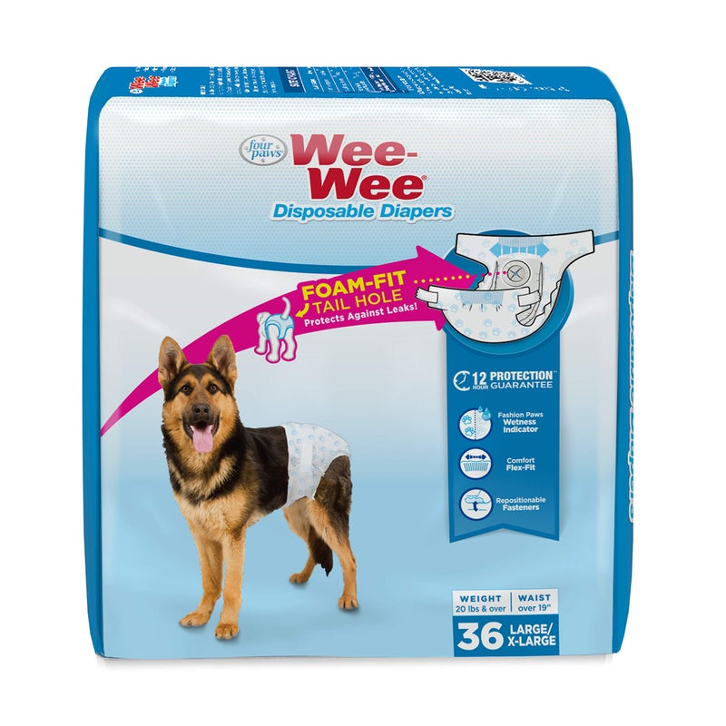 Four Paws Wee-Wee Super Absorbent Disposable Adjustable Dog Potty Training Diapers, Leak-Proof Protection for Dogs, Large, 36 Count - Image 1