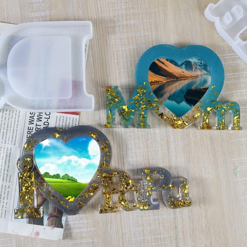 EnaMeena I Love DAD Papa Photo Frame Resin Mold Picture Frame Silicone Mold Epoxy Casting Mold for DIY Home Table Decor Handicrafts Making PAPA - Image 3