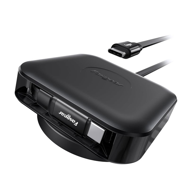 فاسجير كابل USB C قابل للسحب من ، سرعة شحن سريعة 60 واط PD/PPS، كابل شحن من USB C إلى USB C 2.0 لأجهزة i-Phone 17، 16 Pro، i-Pad Pro، Mac-Book، Samsung، كابل من نوع Type C قابل للدوران 360 درجة (طول 2 متر، أسود) - Image 1