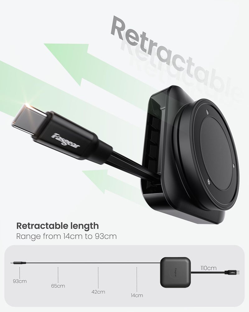 فاسجير كابل USB C قابل للسحب من ، سرعة شحن سريعة 60 واط PD/PPS، كابل شحن من USB C إلى USB C 2.0 لأجهزة i-Phone 17، 16 Pro، i-Pad Pro، Mac-Book، Samsung، كابل من نوع Type C قابل للدوران 360 درجة (طول 2 متر، أسود) - Image 2