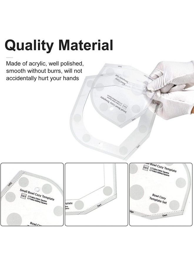OFFTESTY - Bowl Cozy Template Cutting Ruler Set 3Pcs Acrylic Transparent Quilting Bowl Templates For Hot And Cold Food Bowl Rack Diy Kitchen Art Craft Acrylic Stencil Cut On Fold Template Sewing (White) - Image 1
