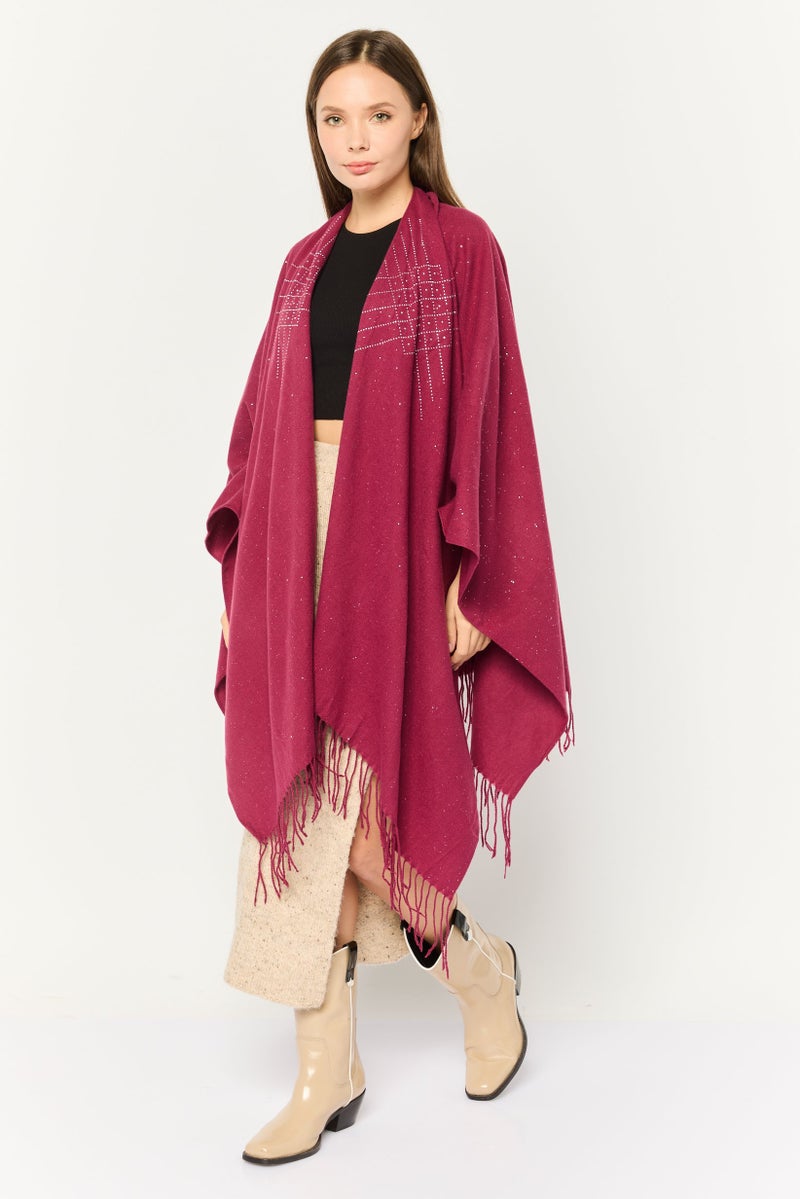 ADRIENNE VITTADINI Women Textured Riana Poncho 135 L x 78 H cm, Maroon  - Image 1