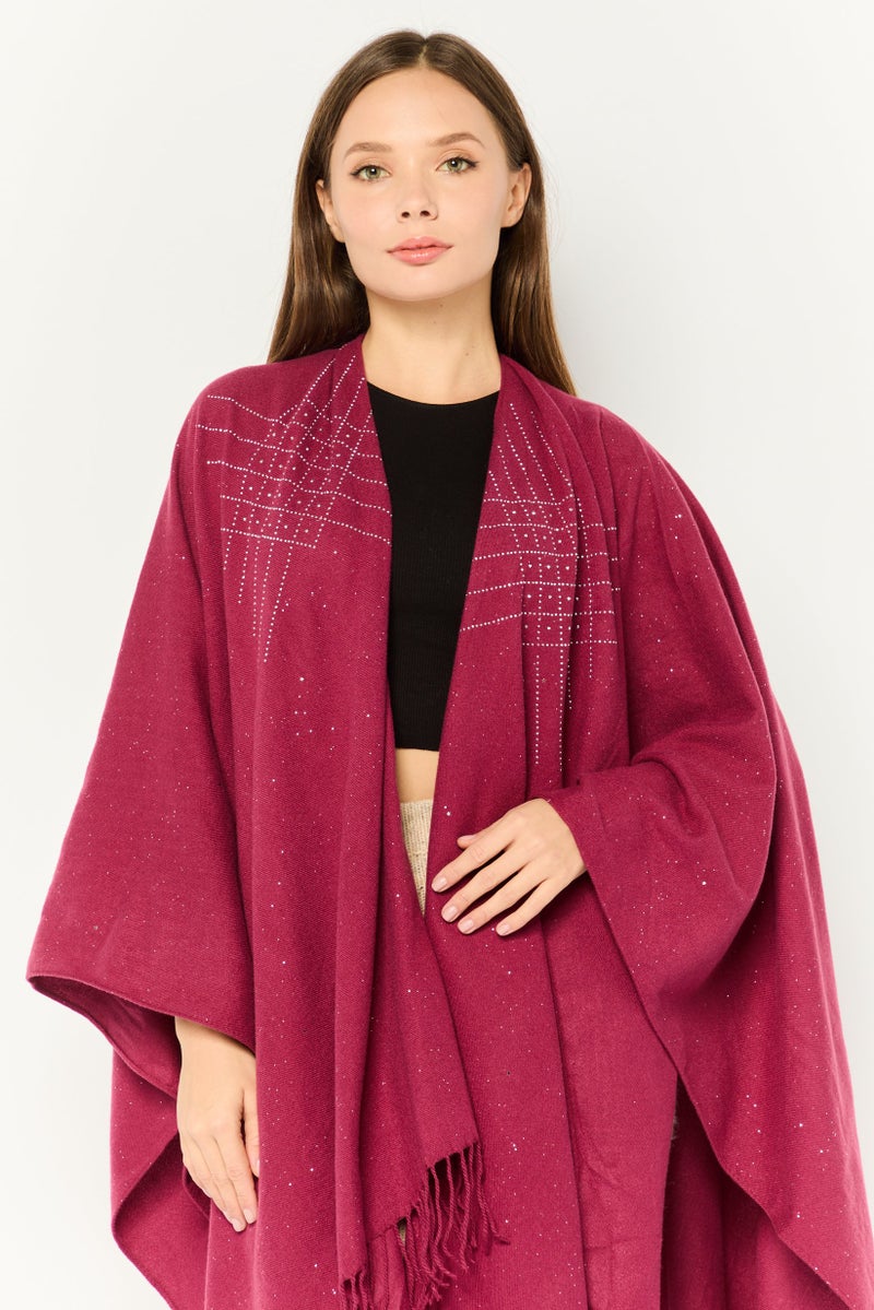 ADRIENNE VITTADINI Women Textured Riana Poncho 135 L x 78 H cm, Maroon  - Image 2