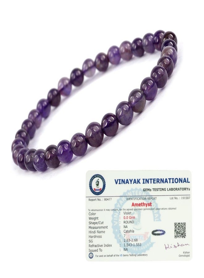 Crystu Certified Amethyst Bracelet 6 mm Round Bead Reiki Healing Crystal - Stone Chakra Bracelet for Unisex (Color : Purple) - Image 1