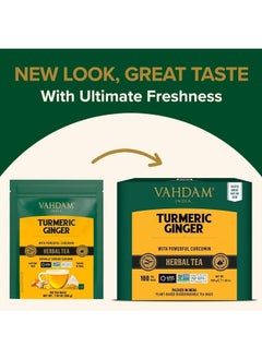 VAHDAM , Turmeric Ginger Herbal Tea Bags (100 Pyramid Tea Bags) Caffeine Free, Non GMO, Gluten Free | 100% Pure Herbal Blend - Savory & Spicy | Whole Loose Leaf Tea Bags  - Image 2