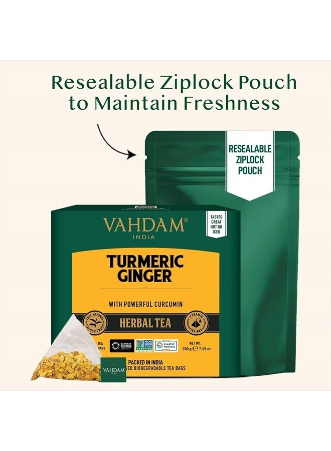 Vahdam أكياس شاي الأعشاب بالكركم والزنجبيل (100 كيس شاي هرمية) خالية من الكافيين، غير معدلة وراثيًا، خالية من الغلوتين | مزيج أعشاب نقي 100% - لذيذ وحار | أكياس شاي أوراق كاملة مفككة - Image 3