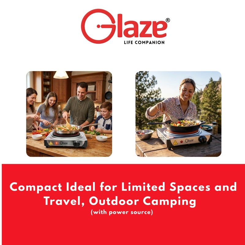 جليز موقد كهربائي بعين واحدة بقدرة 1000 واط – صفيحة طبخ كهربائية محمولة مع تحكم قابل للتعديل في درجة الحرارة، تصميم مدمج للطاولة لتحضير القهوة، الشاي، التخييم والمطابخ الصغيرة – موديل GL881HP. - Image 4