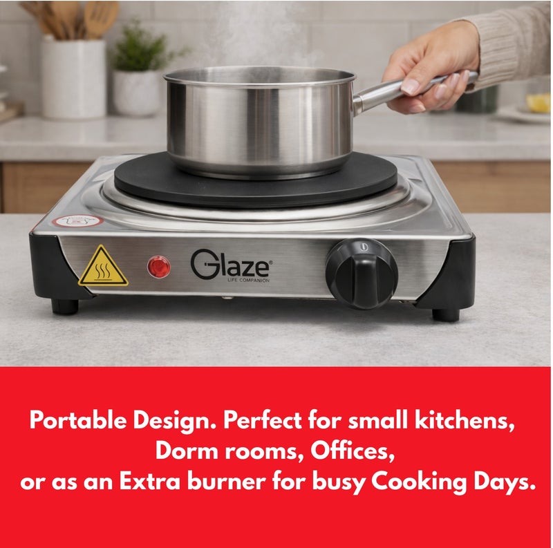 جليز موقد كهربائي بعين واحدة بقدرة 1000 واط – صفيحة طبخ كهربائية محمولة مع تحكم قابل للتعديل في درجة الحرارة، تصميم مدمج للطاولة لتحضير القهوة، الشاي، التخييم والمطابخ الصغيرة – موديل GL881HP. - Image 3