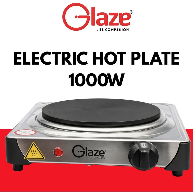 جليز موقد كهربائي بعين واحدة بقدرة 1000 واط – صفيحة طبخ كهربائية محمولة مع تحكم قابل للتعديل في درجة الحرارة، تصميم مدمج للطاولة لتحضير القهوة، الشاي، التخييم والمطابخ الصغيرة – موديل GL881HP. - Image 2
