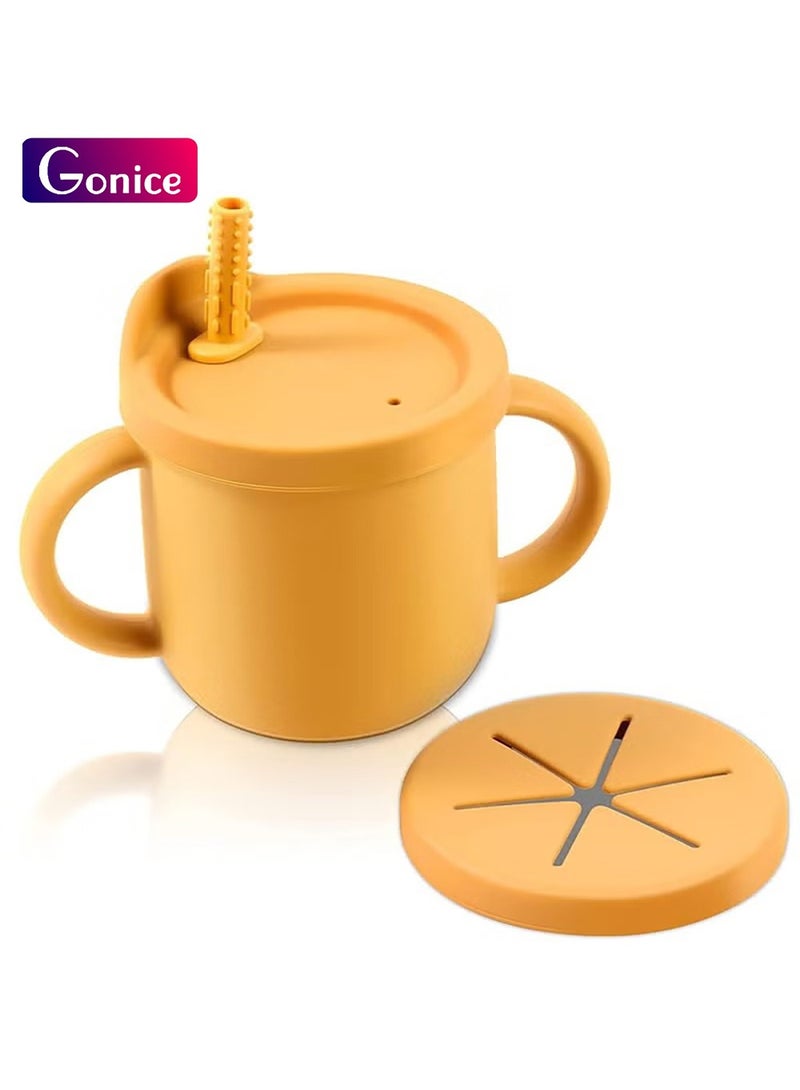 Gonice Silicone Sippy Cups for Baby, Toddlers Sippy Cup & Snack Container 2-in-1, Spill Proof Baby Straw Cup for Baby 6 Months+ with 2 Handles 9 OZ - Image 1