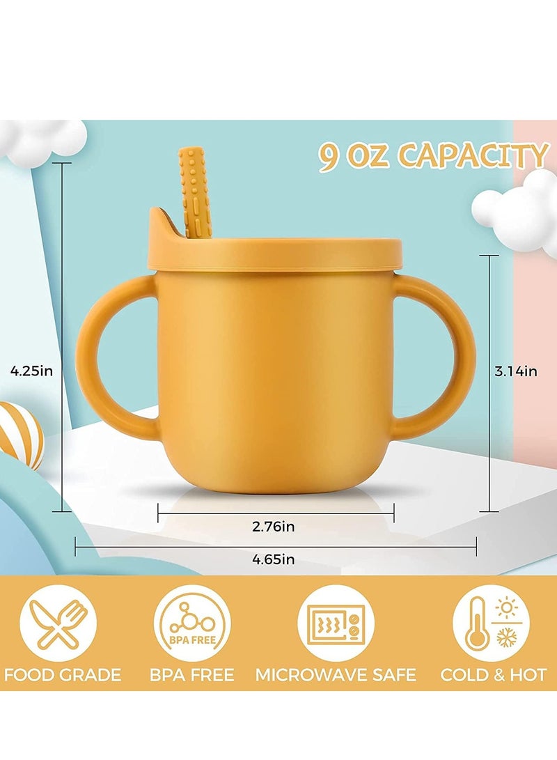 Gonice Silicone Sippy Cups for Baby, Toddlers Sippy Cup & Snack Container 2-in-1, Spill Proof Baby Straw Cup for Baby 6 Months+ with 2 Handles 9 OZ - Image 2