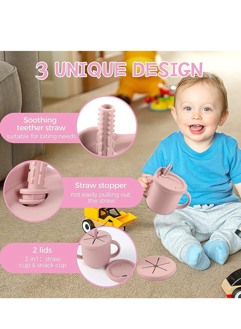 Gonice Silicone Sippy Cups for Baby, Toddlers Sippy Cup & Snack Container 2-in-1, Spill Proof Baby Straw Cup for Baby 6 Months+ with 2 Handles 9 OZ - Image 3