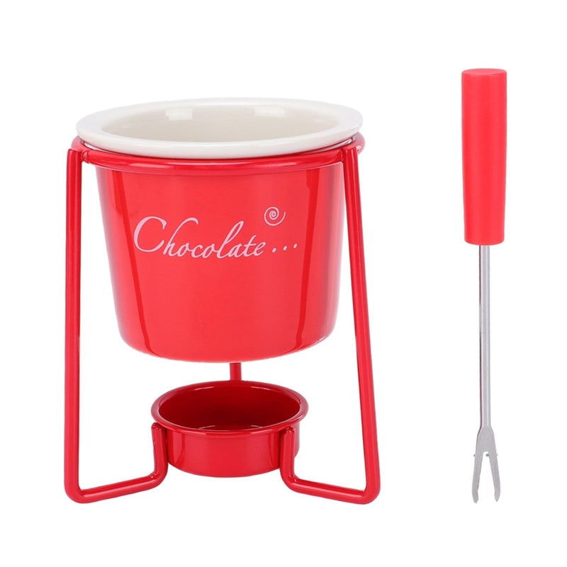 Blue Ceramic Fondue Mug Set with Tea Light Stand Chocolate Cheese Melting Pot Forks For Home Party Date Night - Image 2