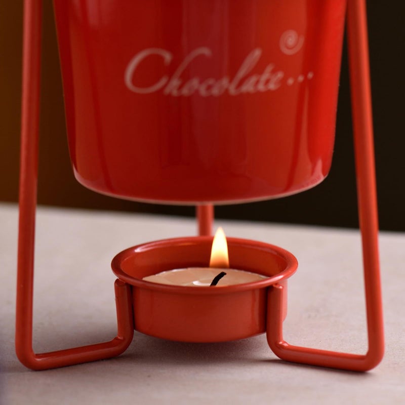 Blue Ceramic Fondue Mug Set with Tea Light Stand Chocolate Cheese Melting Pot Forks For Home Party Date Night - Image 5