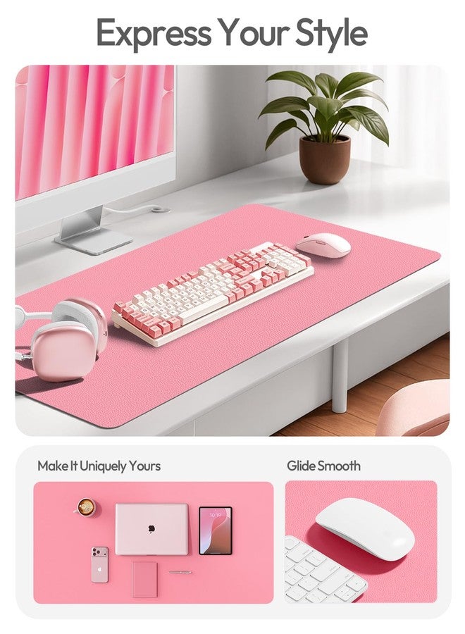 YSAGi Leather Desk Pad Protector, Large Mouse Pad, Non-Slip PU Leather Desk Blotter, Laptop Desk Pad/Mat, Waterproof Writing Pad for Office and Home (23.6" x 13.8", Pink) - Image 2