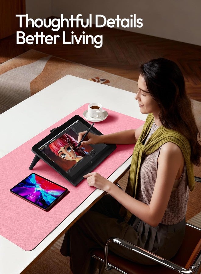 YSAGi Leather Desk Pad Protector, Large Mouse Pad, Non-Slip PU Leather Desk Blotter, Laptop Desk Pad/Mat, Waterproof Writing Pad for Office and Home (23.6" x 13.8", Pink) - Image 3