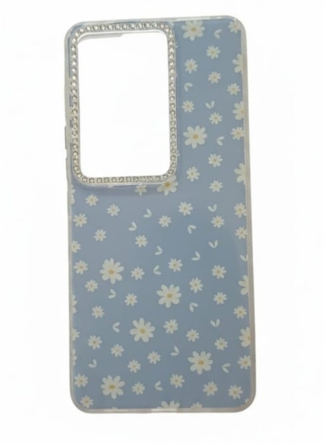 غطاء حماية فاخر لهاتف هونر 200 برو، بلون أزرق هادئ، بنقشة زهور رقيقة. - Image 1
