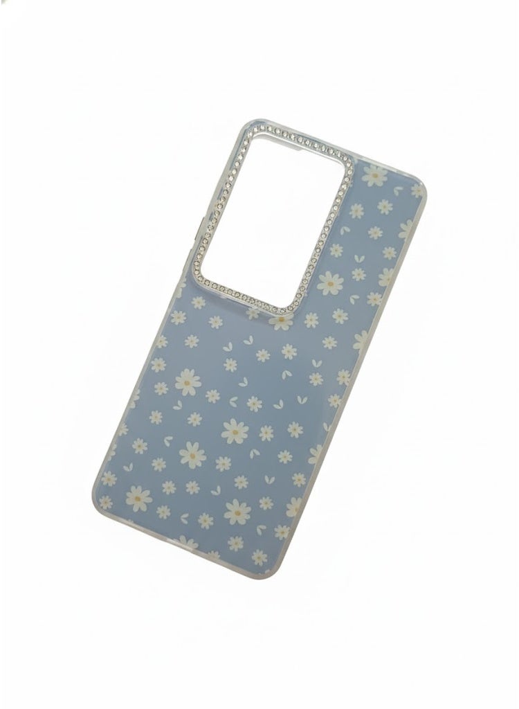 غطاء حماية فاخر لهاتف هونر 200 برو، بلون أزرق هادئ، بنقشة زهور رقيقة. - Image 2