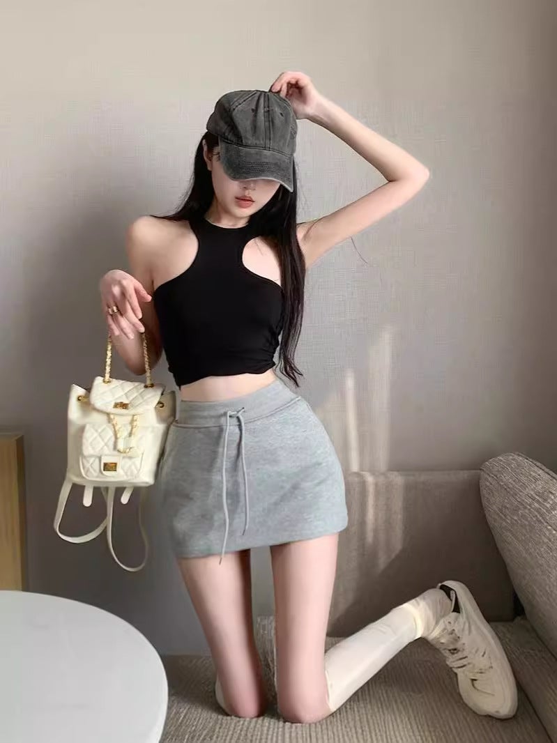 Simple All-Match Casual Sports Skirt Women'S 2024 Summer Drawstring High Waist Slimming Hip Skirt Small Trendy - Image 5