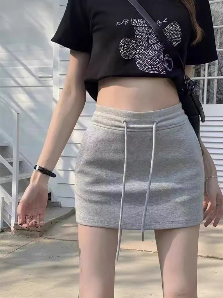 Simple All-Match Casual Sports Skirt Women'S 2024 Summer Drawstring High Waist Slimming Hip Skirt Small Trendy - Image 4
