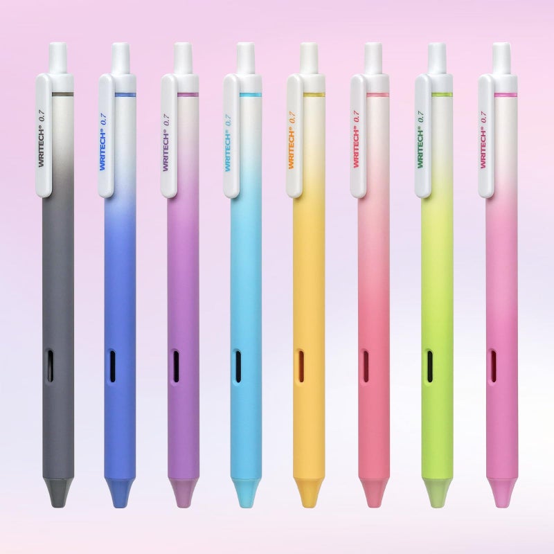 WRITECH Fine Point Gel Pens: 8ct Multi Colored 0.7mm Medium Point Retractable Assorted Color Ink Pen Smooth Writing for Journaling Coloring Gradient Barrel No Bleed & Smudge & Smear - Image 1