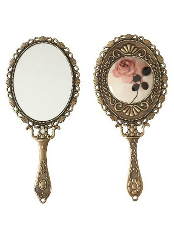 SEHAMANO Hand Mirror With Handle Compact Handheld Makeup Mirror Rose Cosmetic Clear Mirror (Matt Gold (Brass)) - Image 1