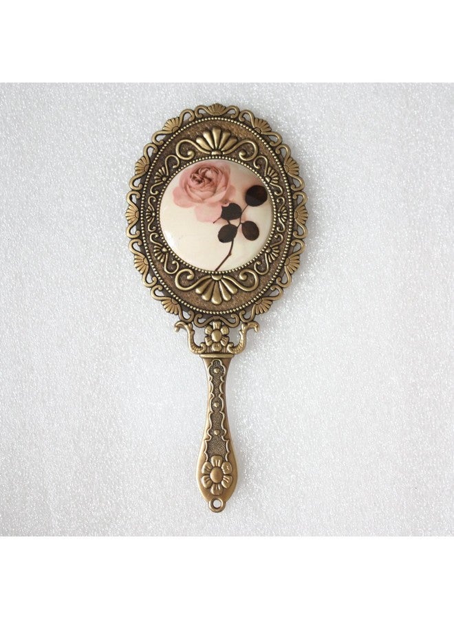 SEHAMANO Hand Mirror With Handle Compact Handheld Makeup Mirror Rose Cosmetic Clear Mirror (Matt Gold (Brass)) - Image 4