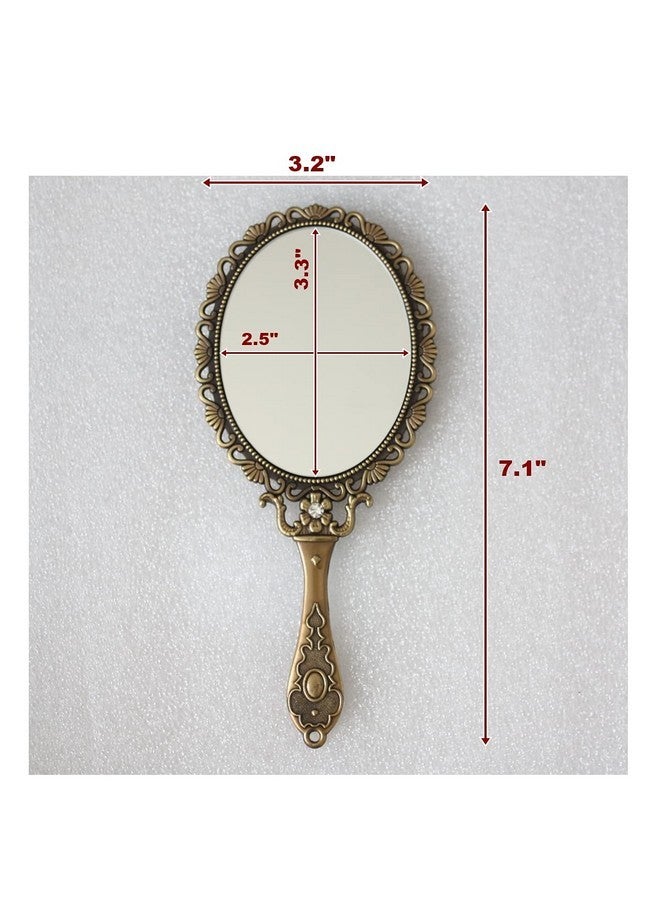 SEHAMANO Hand Mirror With Handle Compact Handheld Makeup Mirror Rose Cosmetic Clear Mirror (Matt Gold (Brass)) - Image 2