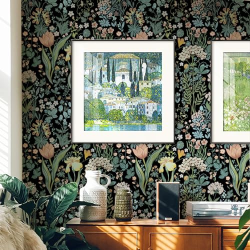 Toduso Peel and Stick Wallpaper Vintage Wall Paper Black Floral Contact Paper Removable Wallpaper 17.3"x78.7" Leaf Flower Self Adhesive for Bedroom Drawer Decor Vinyl Rolls - Image 4