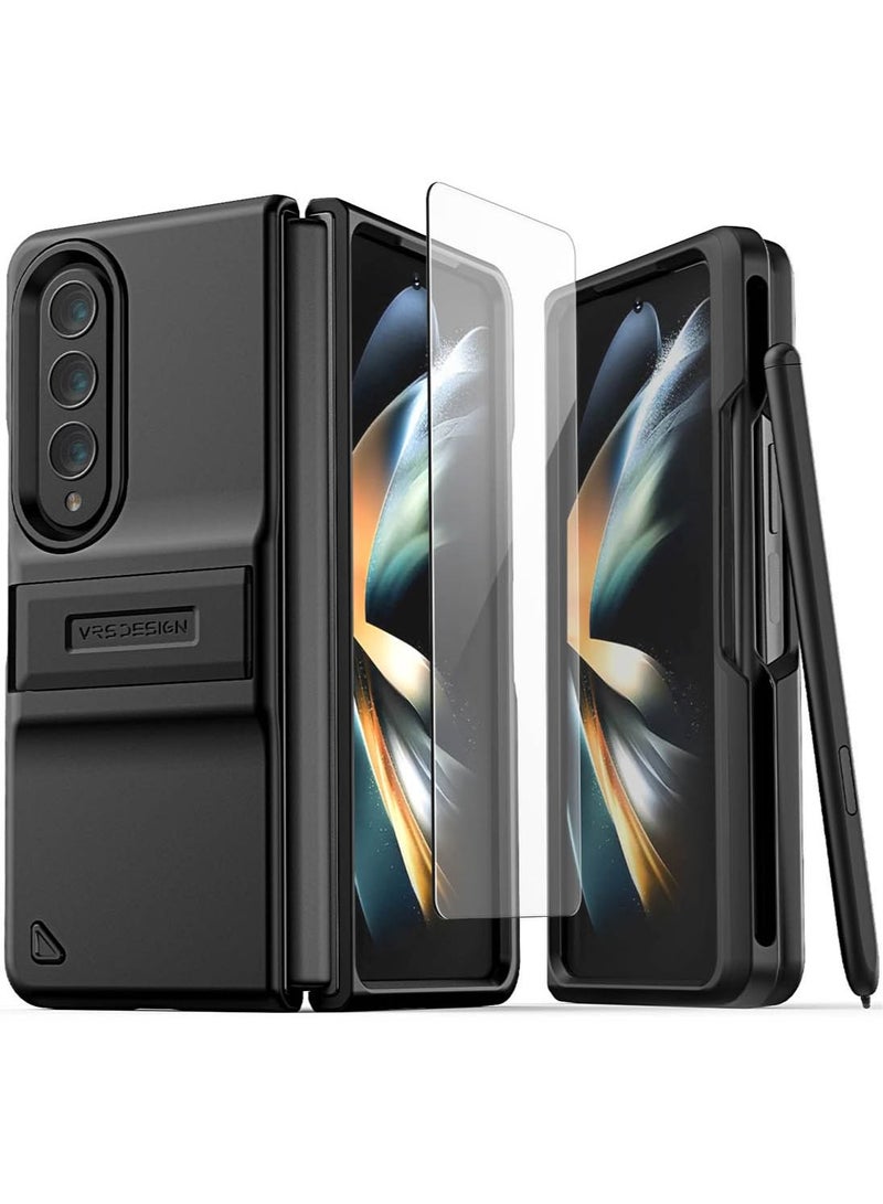 VRS Design Quick Stand Modern Pro Case Cover For Samsung Galaxy Z Fold 4 (2022) With Kickstand Screen Protector and S Pen Holder - Matte Black (S-Pen NOT Included) - Image 1